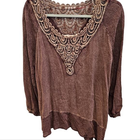 Soft Surroundings Brown Bleached Asymmetrical Hem Crochet Tunic Top Womens - Picture 5 of 5